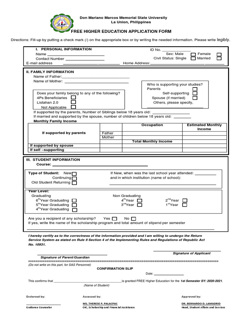 Free Higher Education Application Form | PDF | Schools | Business