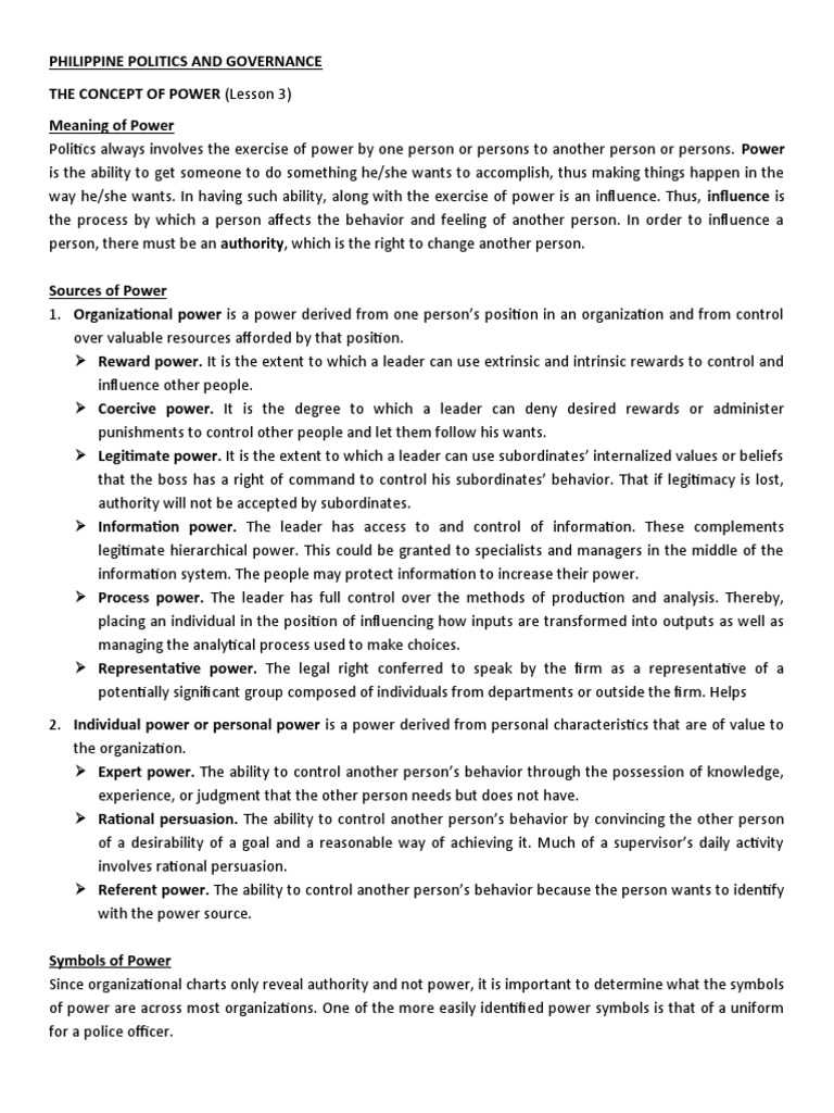 Understanding Power in Philippine Politics | PDF | Power (Social And ...