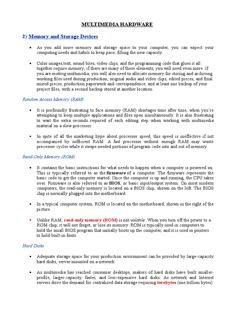 2 Memory And Storage Devices Multimedia Hardware Pdf Blu Ray
