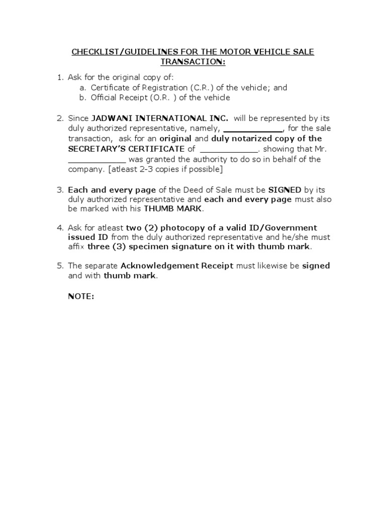 CHECKLIST and or Guidelines For Deed of Sale 7 PDF