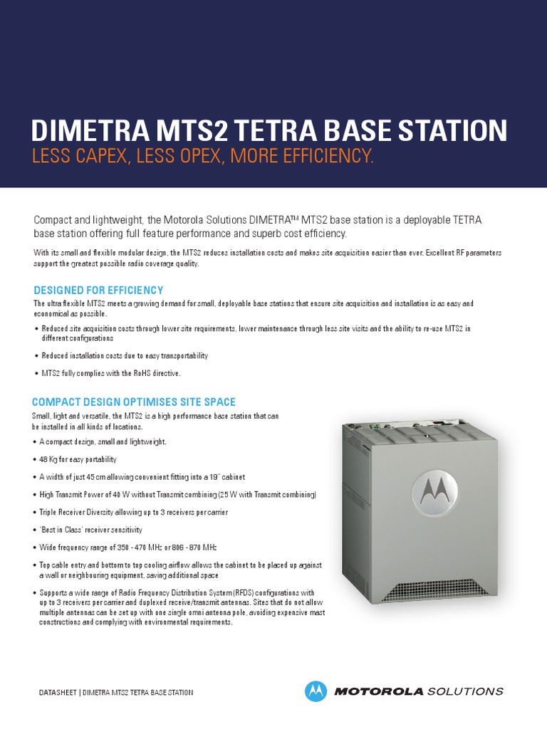 Dimetra mts2 Tetra Base Station Datasheet PDF Radio Base Station