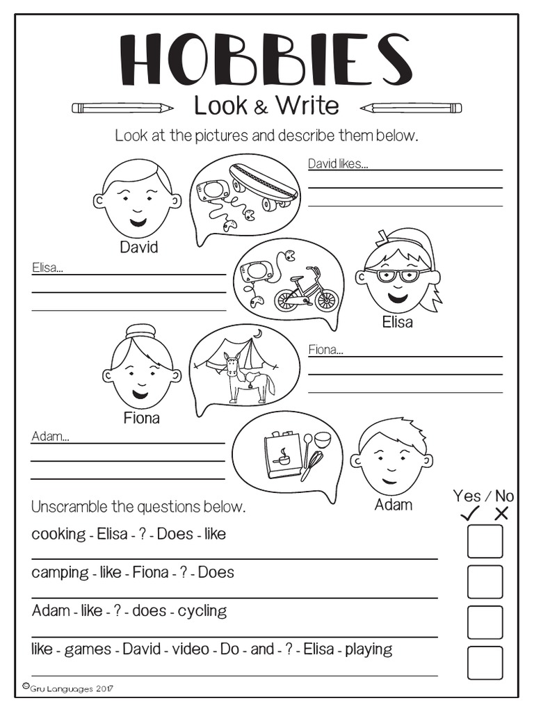 Hobbies Question Unscramble Activity | PDF