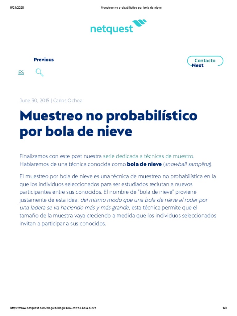 Muestreo No Probabilístico Por Bola de Nieve PDF PDF Nieve Muestreo (Estadísticas)