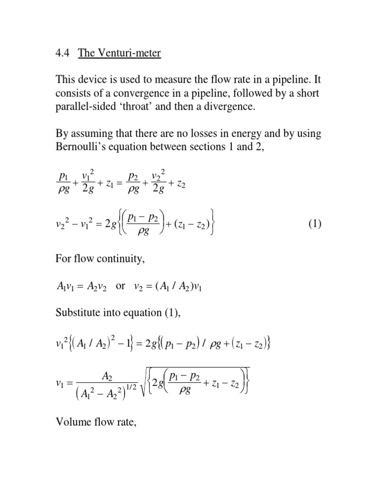 Application Of Bernoullis Equation Pdf Fluid Dynamics Flow