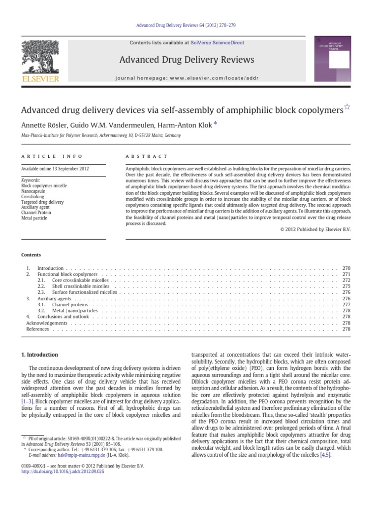 Advanced Drug Delivery Systems With Amphiphlic Block Copolymers | PDF ...