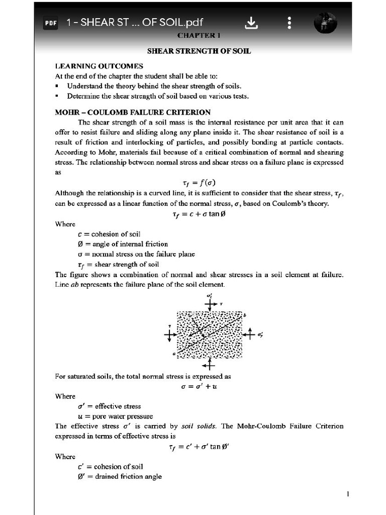Chapter 1-Shear Strength of Soil | PDF