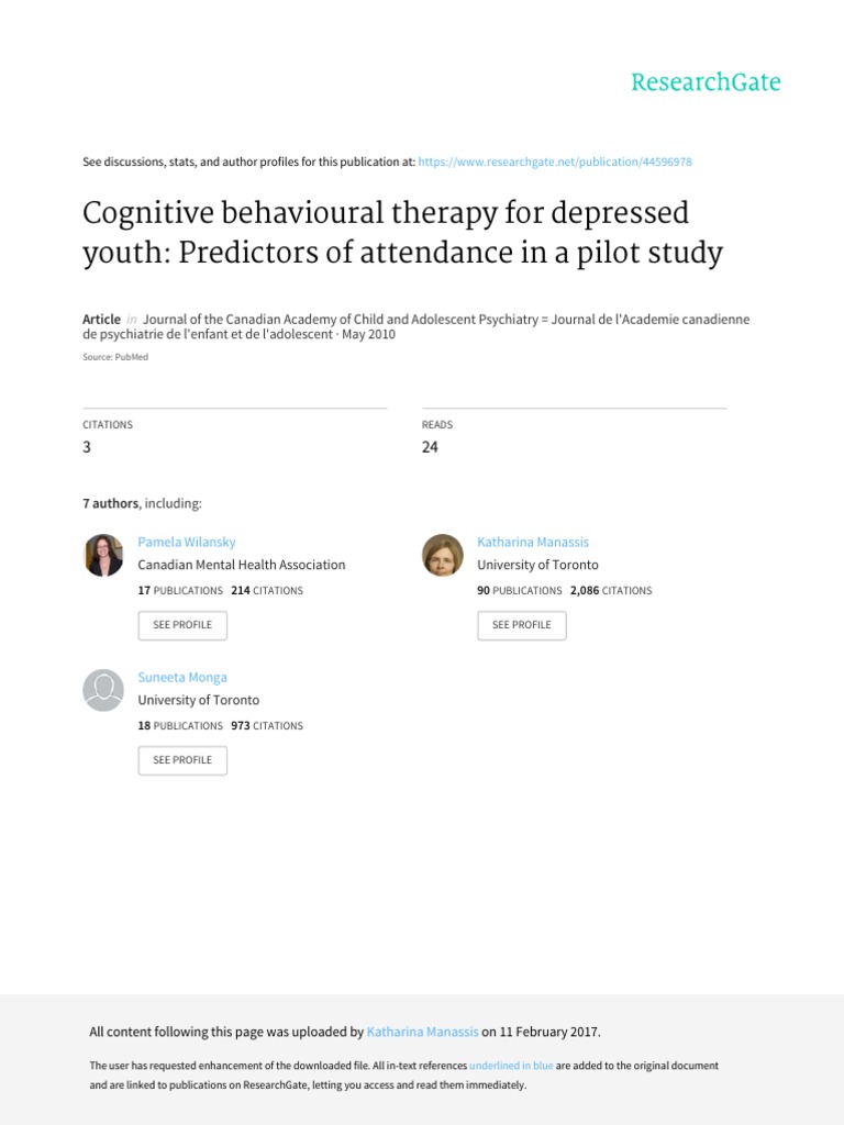 Cognitive Behavioural Therapy For Depressed Youth | PDF | Cognitive ...