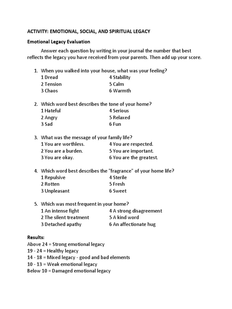 ACTIVITY - Emotional Legacy | PDF | Self-Improvement