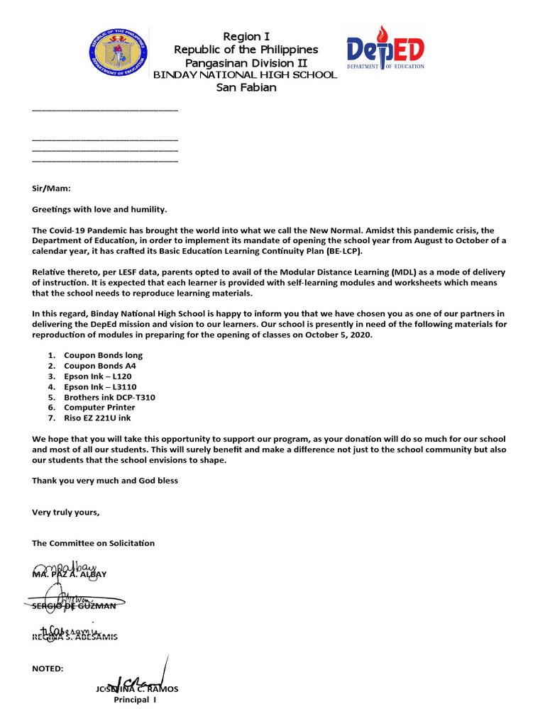 Solicitation Letter For Printing Materials2