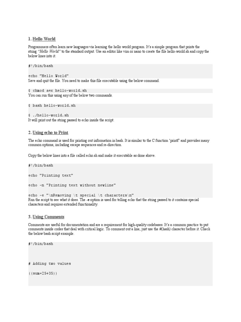 1 Hello World Shell Computing Parameter Computer Programming