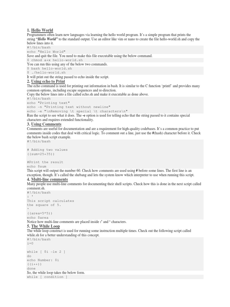 Hello World | PDF | Shell (Computing) | Scripting Language