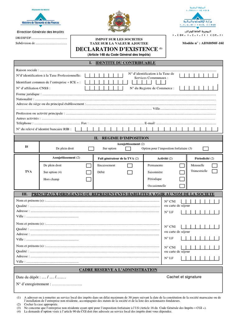 Déclaration d'Existence au Maroc | PDF | Taxe sur la valeur ajoutée ...