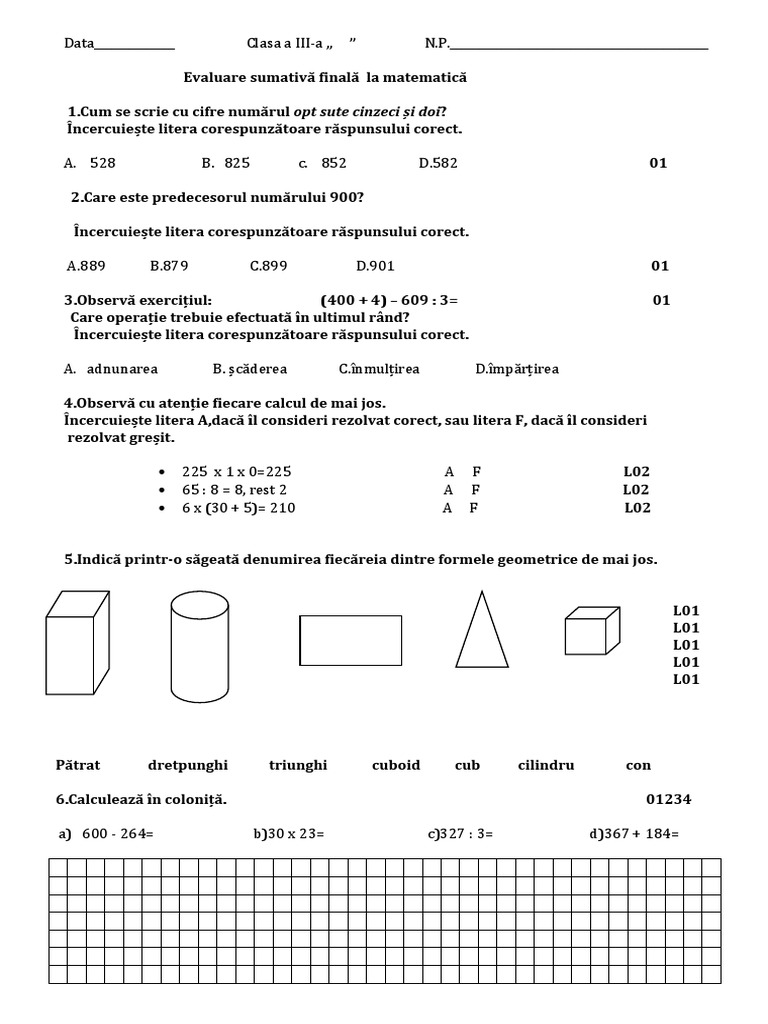 Test Clasa 3 | PDF