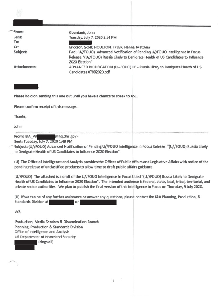 Dhs July Intel Draft July