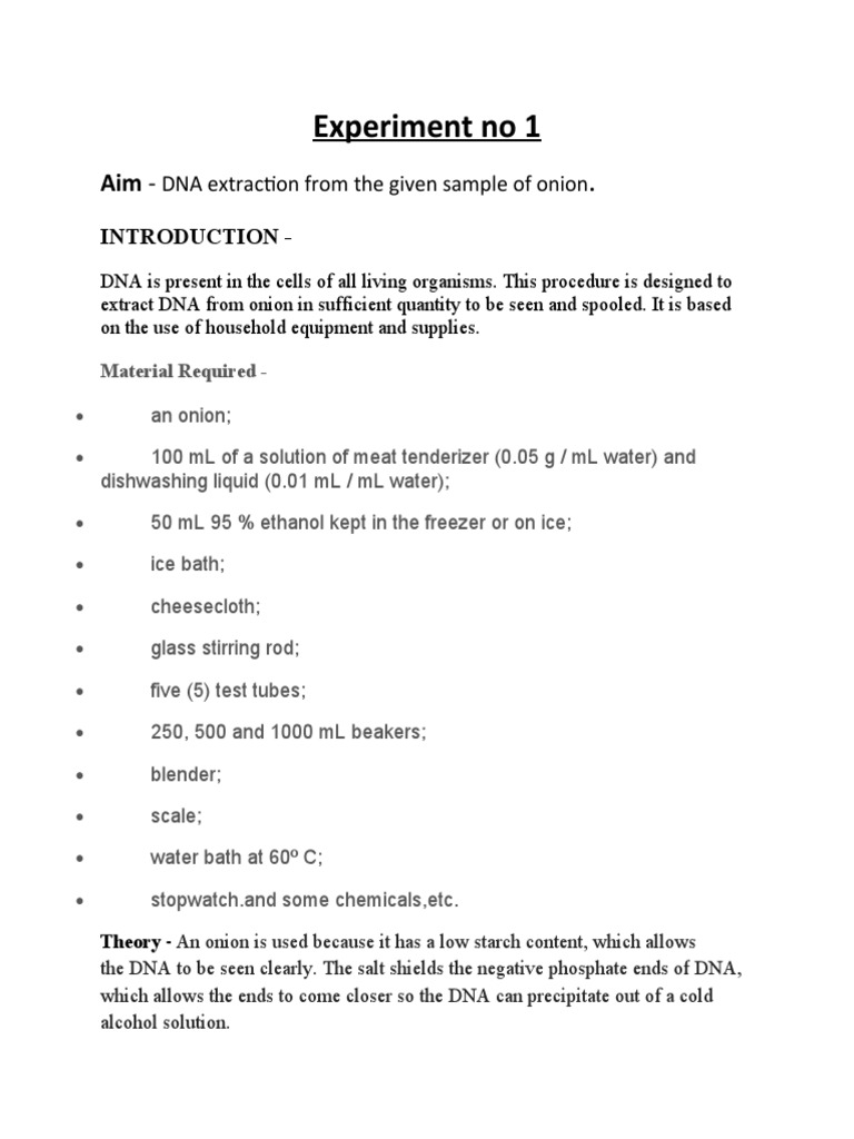 Experiment No 1: DNA Extraction From The Given Sample of Onion | PDF ...