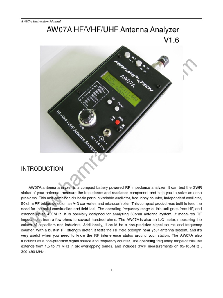 AW07A Antenna Analyzer User Manual | PDF