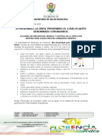 BOLETIN DE PRENSA PREVENCION, MANEJO Y CONTROL CORONAVIRUS