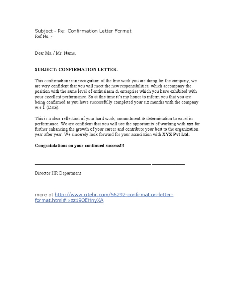Sample Confirmation Note