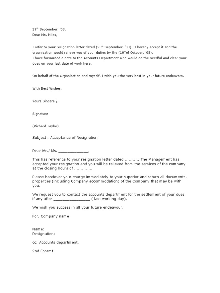 23.Resignation Acceptance Letter | Employment
