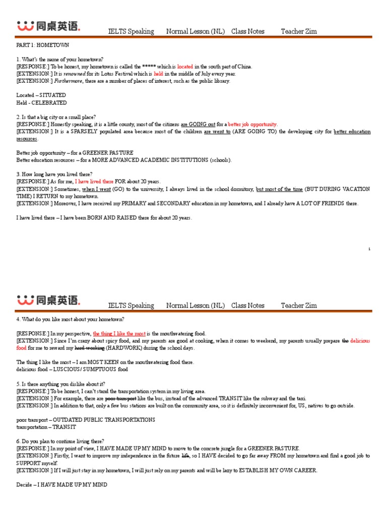 IELTS Speaking Class Notes Summary | PDF | Behavior Modification | Learning