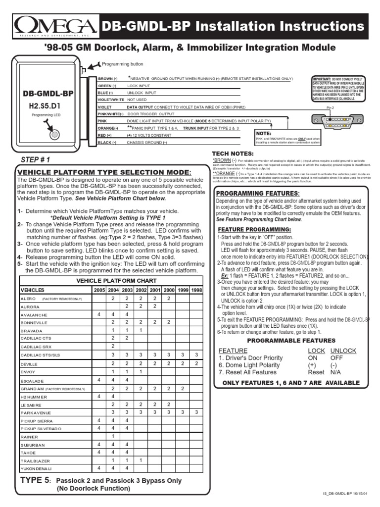 DB-GMDL-BP Installation Instructions: '98-05 GM Doorlock, Alarm ...