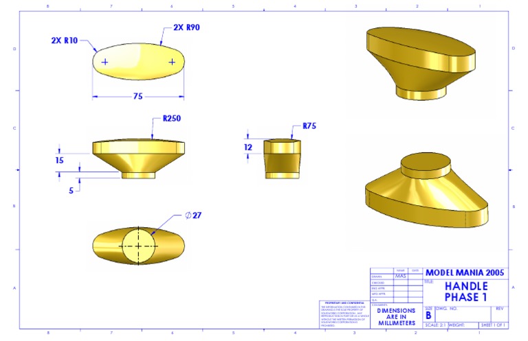 SolidWorks Model Mania 2005 Drawing | PDF | Technical Drawing ...