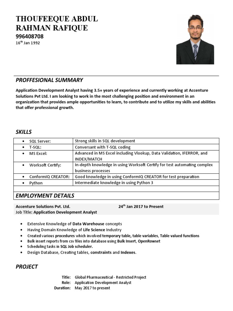 Thoufeeque Abdul Rahman Rafique: Proffesional Summary | PDF ...