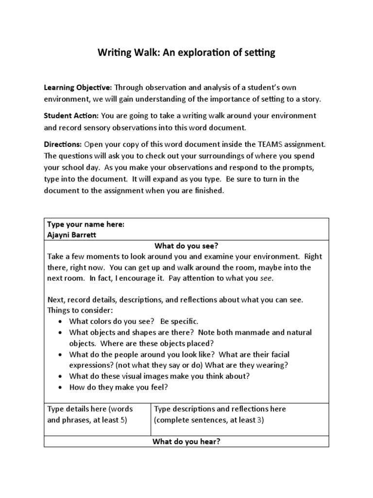 Writing Walk: Observing Your Setting | PDF | Odor | Neuropsychology