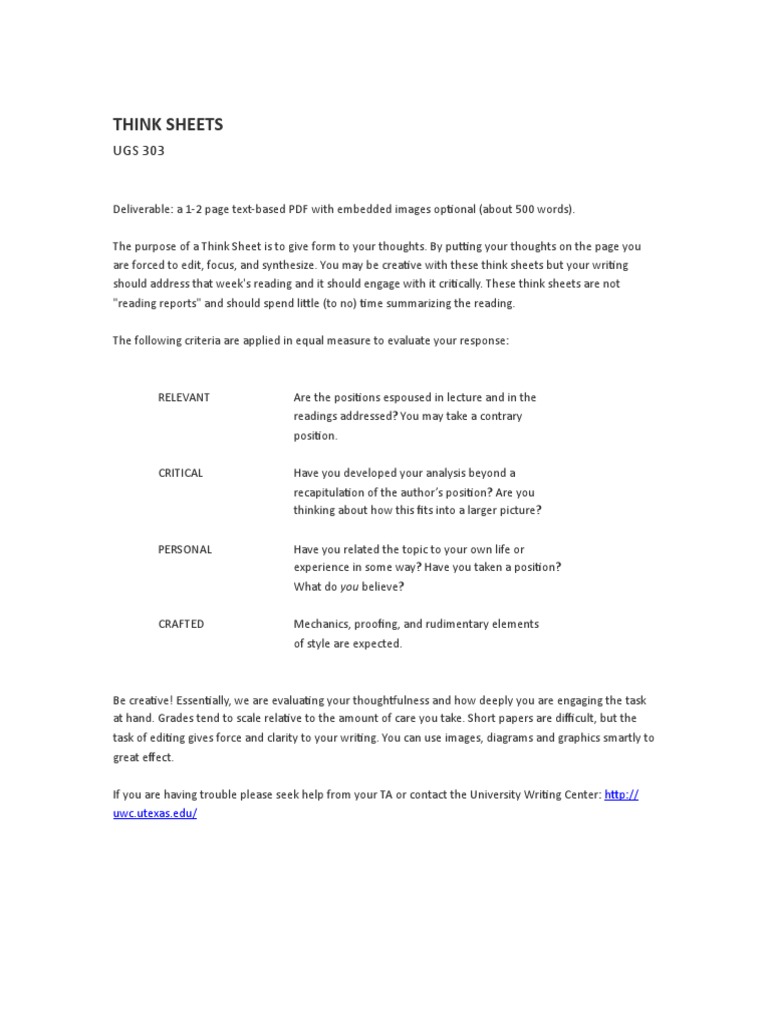 Think Sheet Guidelines for UGS 303 | PDF