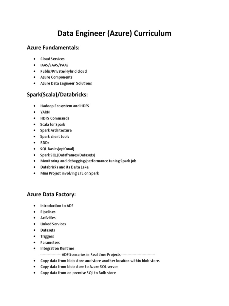 Azure Data Engineer Curriculum Overview | PDF