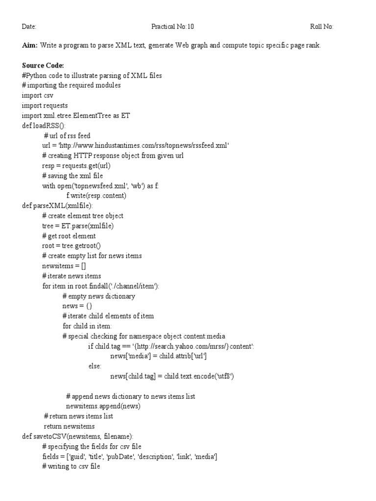 Aim: Write A Program To Parse XML Text, Generate Web Graph and Compute ...