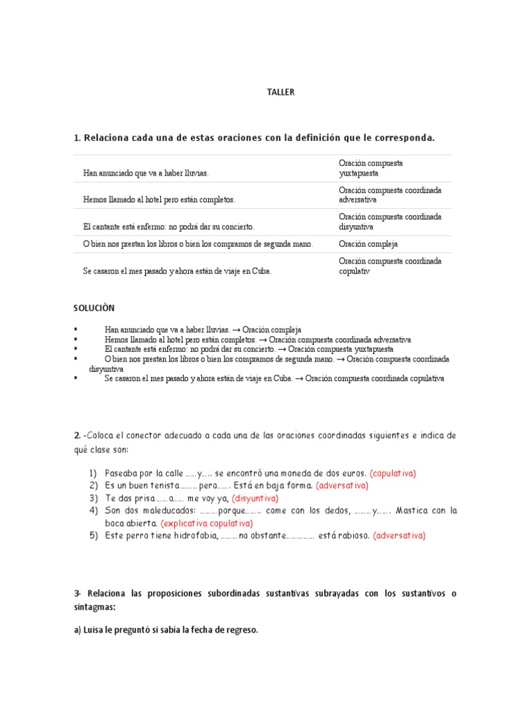 Ejemplos de Oraciones Coordinadas y Subordinadas | PDF | Oración ...
