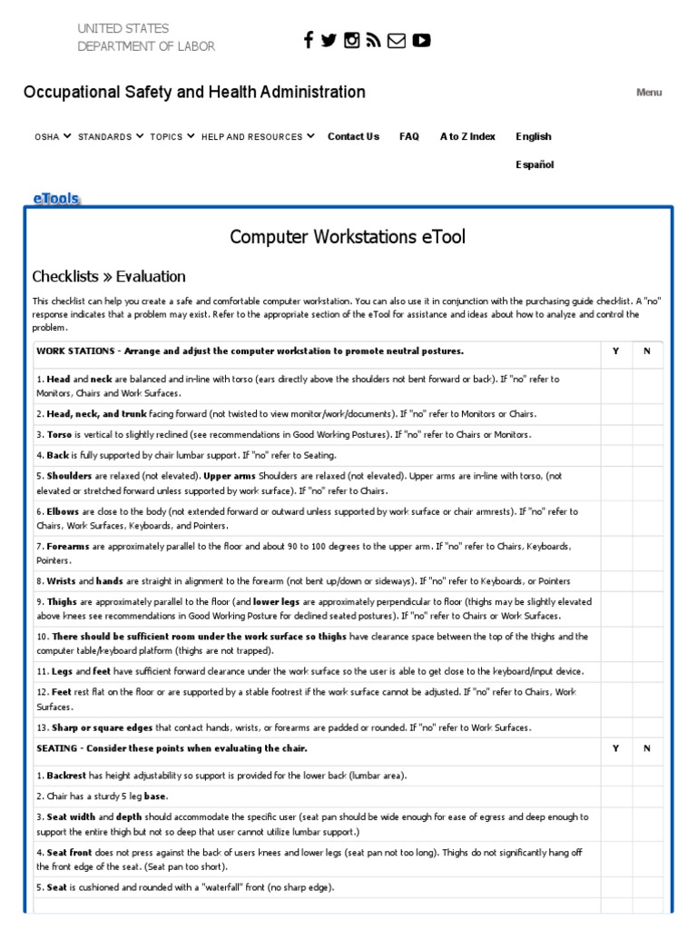 Computer Workstations eTool An Ergonomic Checklist for Evaluating