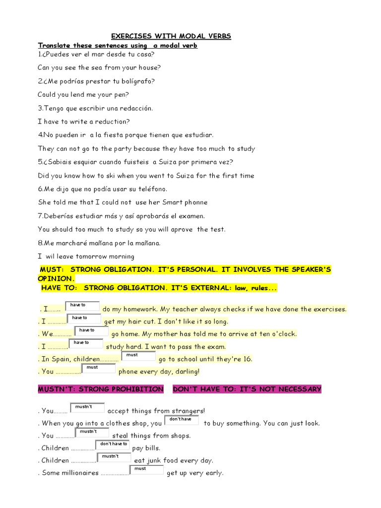 Exercises With Modal Verbs Pdf