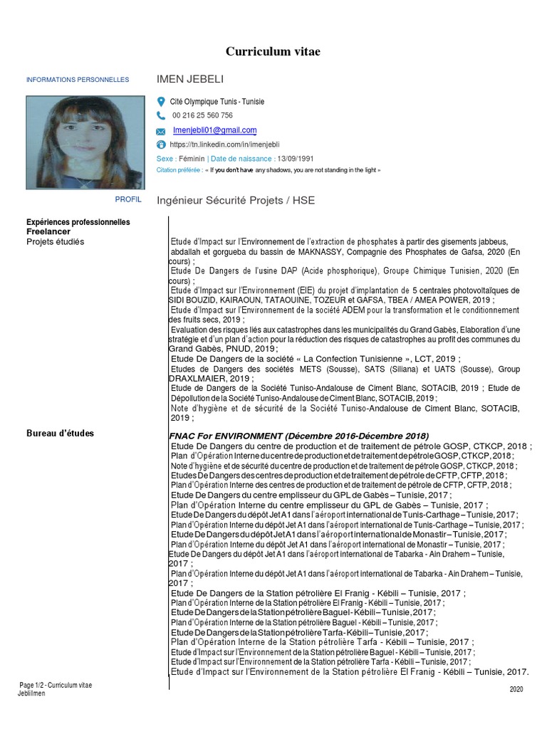 Cv Emplissuer De Gabes Environnement Naturel Tunisie