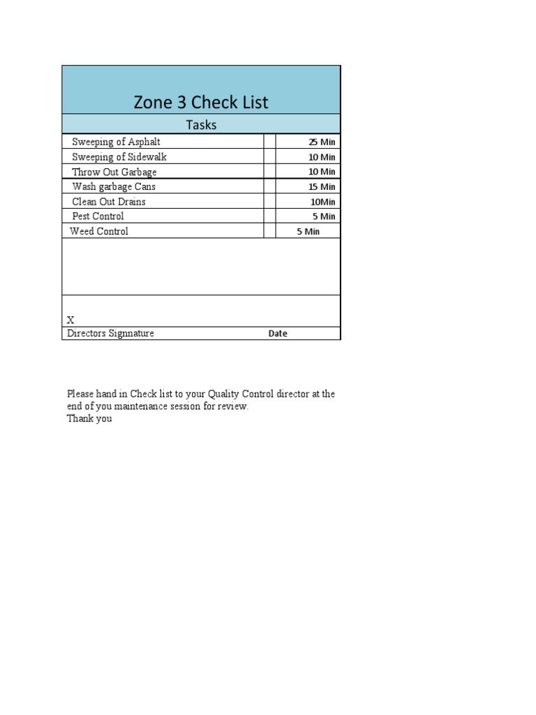 Zone 3 Maintenance Checklist | PDF