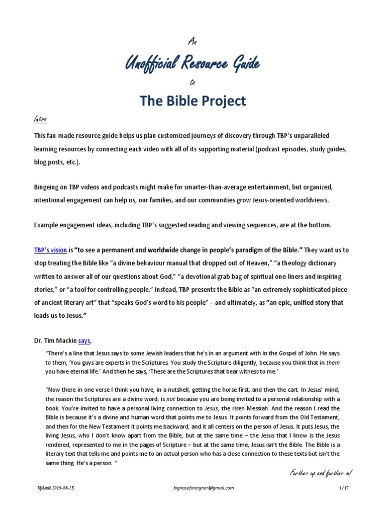 Unofficial Resource Guide: The Bible Project | PDF | Gospel Of Luke | Bible