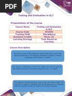 Testing and Evaluation in ELT Presentation of The Course