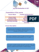 Testing and Evaluation in ELT Presentation of The Course