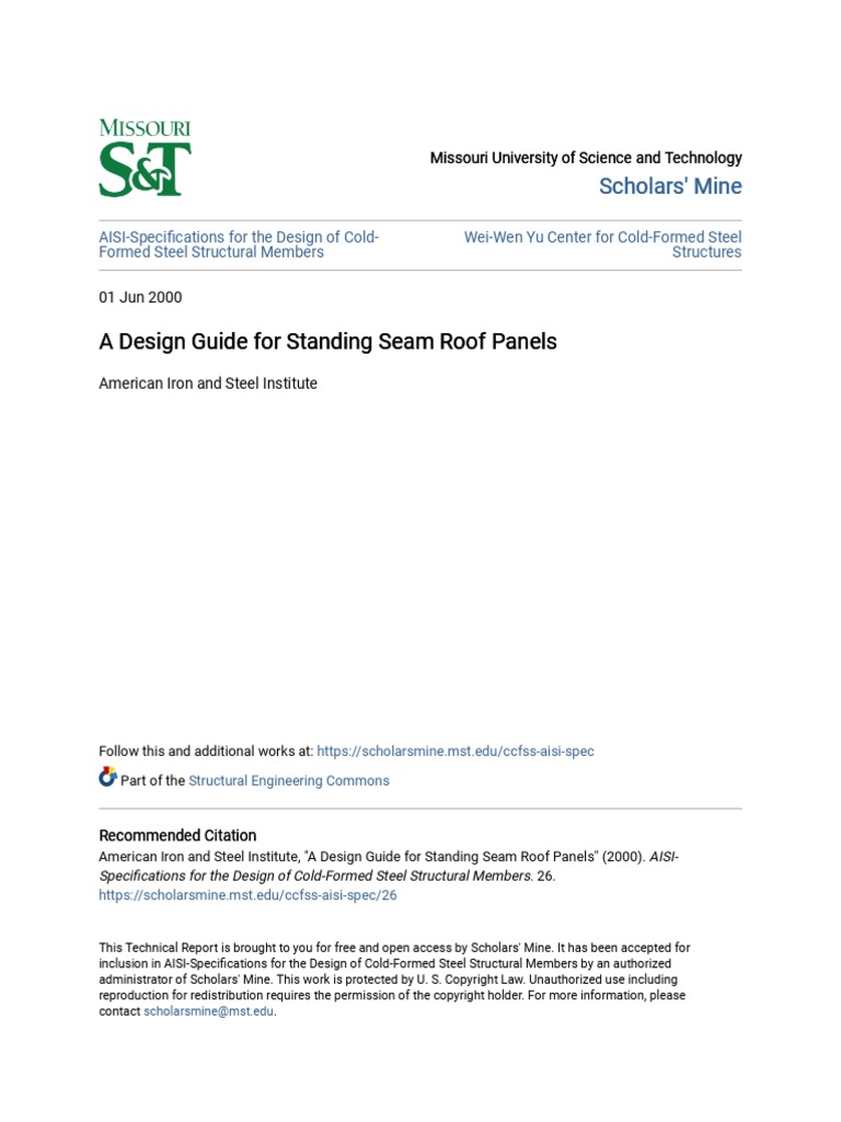 A Design Guide For Standing Seam Roof Panels | PDF | Bending | Thermal ...
