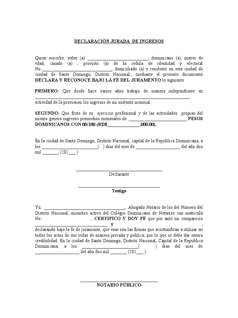 Modelo de Declaración Jurada de Ingresos | PDF | Derecho