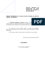 Solicito Traslado de Instalación de Agua Potable Del Caserío El Rejo de Unanca