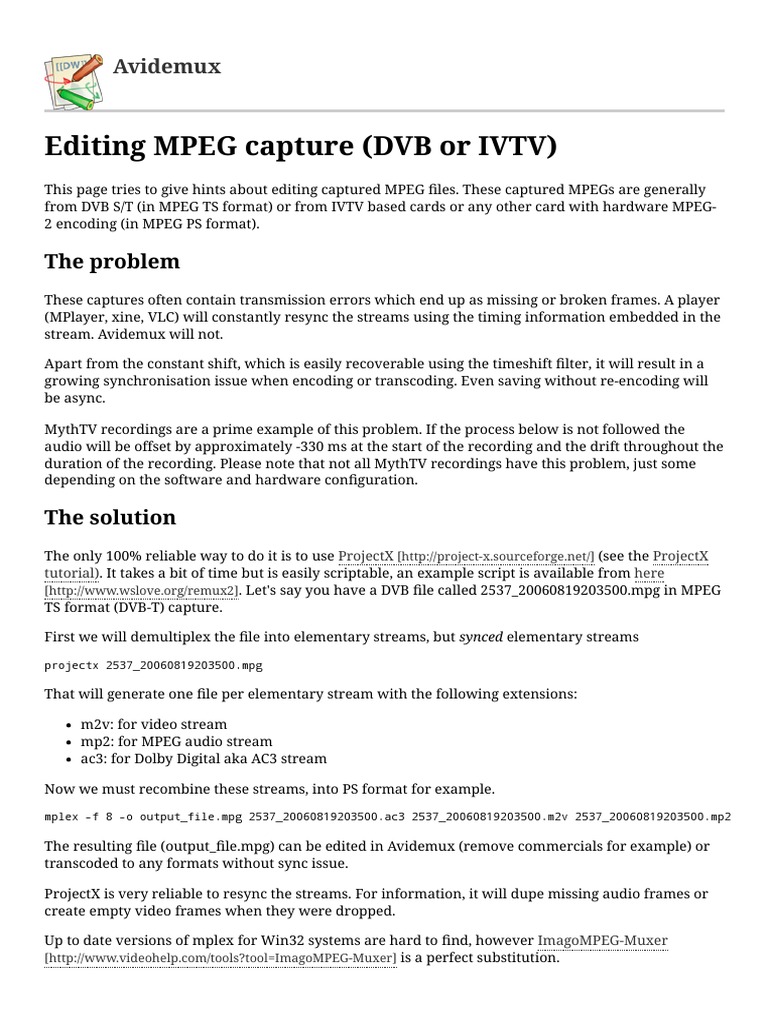 Tutorial Editing - Mpeg - Capture (Avidemux) PDF | PDF | Storage Media ...