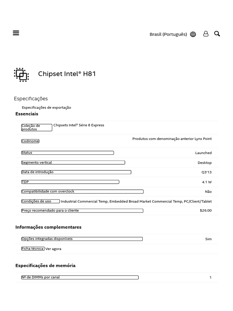 Chipset Intel® H81 Product Specifications | PDF | Microprocessador | Intel