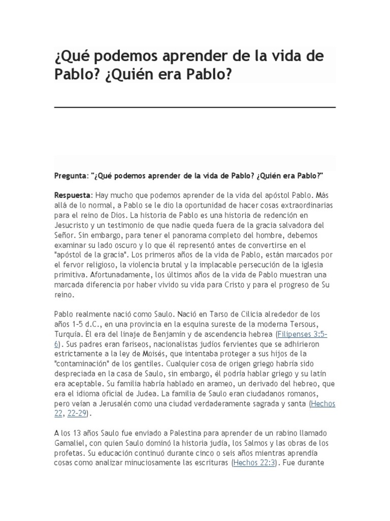 Lecciones de la vida de Pablo apóstol | PDF | Pablo el apóstol | Jesús