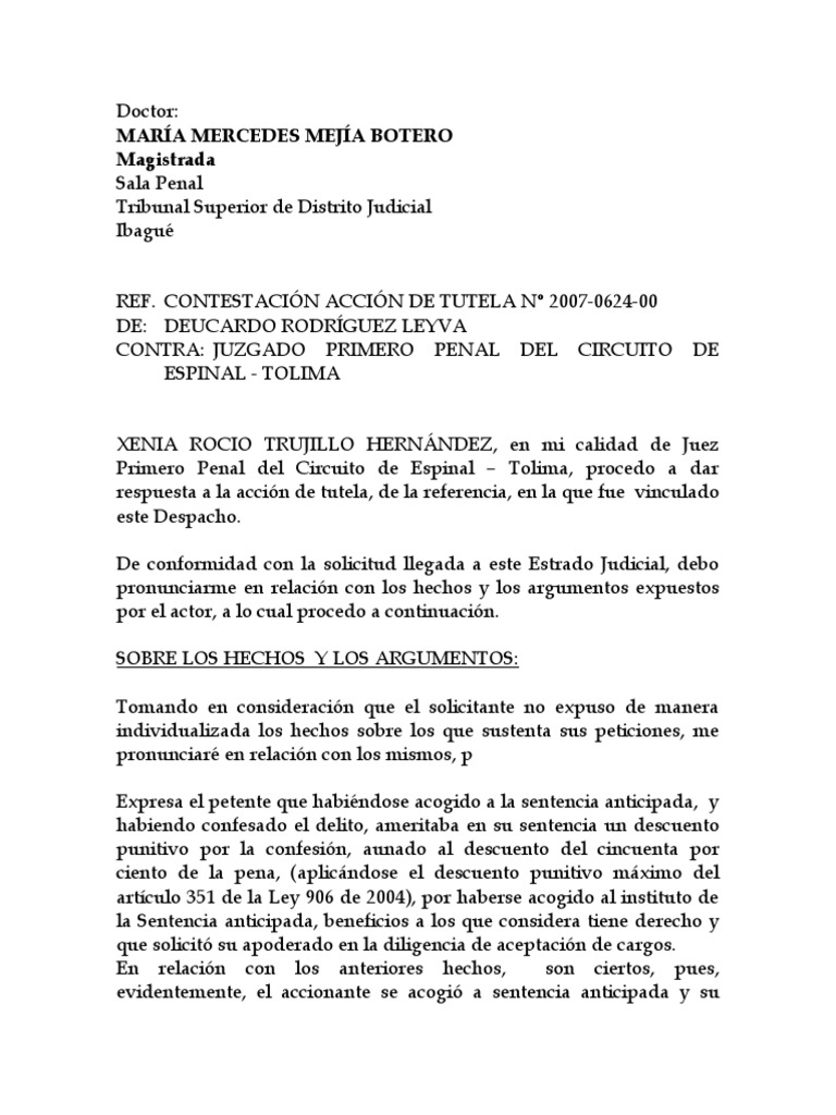 Contestación Tutela | PDF | Caso de ley | Sentencia (ley)