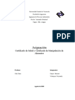 Asignación Del Certificado de Salud y Manipulación de Alimentos.