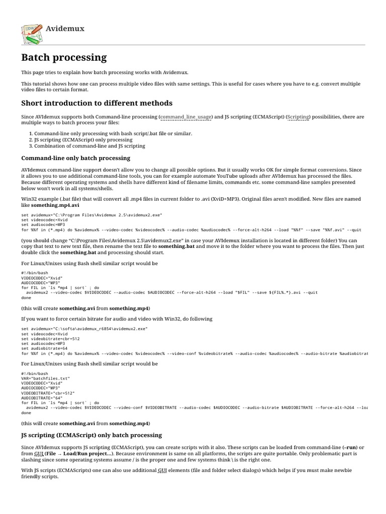Tutorial Batch - Processing (Avidemux) PDF | PDF | Command Line ...