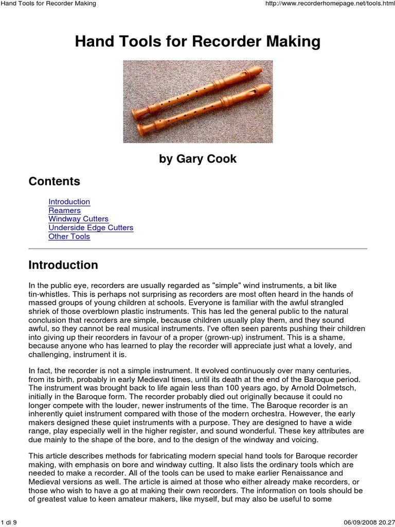 Tools for Homemade Recorder Making | PDF | Recorder (Musical Instrument ...