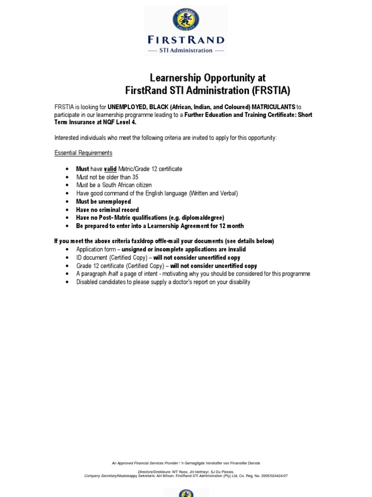 First RandLearnership Application Form 2011 Identity Document